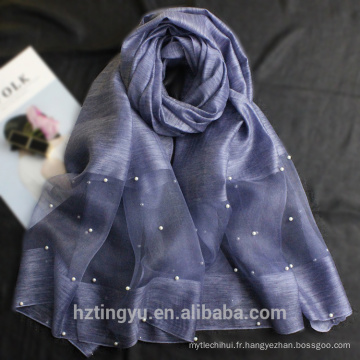 Gros hijab fournisseurs top vente impression turque doux 100 châle en soie véritable écharpe laine de soie mélange marque perle hijab